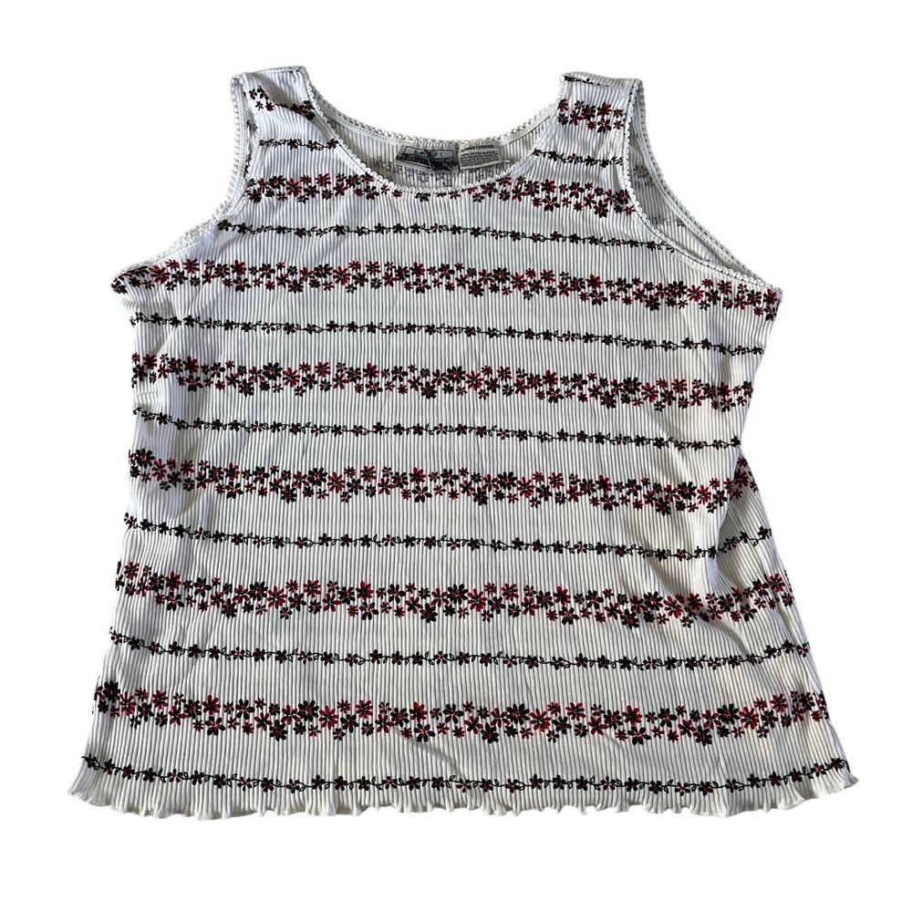 NWT Vtg Y2K 2000s White Floral Stripe Cami Tank Sz L Cottagecore